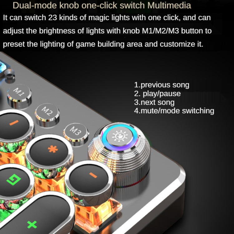 K820 104 Keys Retro Punk Plating Knob Glowing Wired Green Shaft Keyboard, Cable Length: 1.6m, Style: Square (Black) by buy2fix