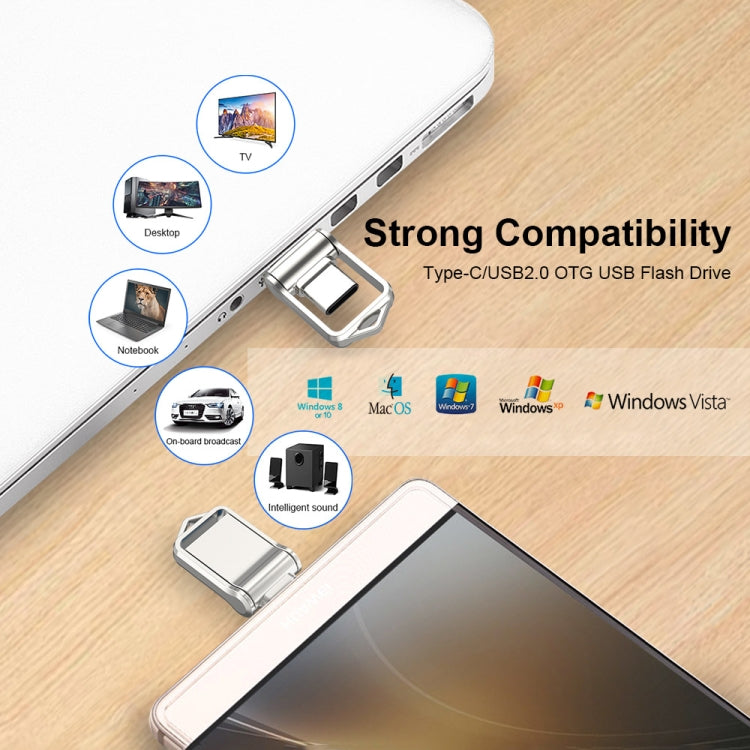 32GB USB 2.0 + Type-C/USB-C High Speed Mini Computer and Phone Dual-purpose Rotary U Disk(Silver) by buy2fix