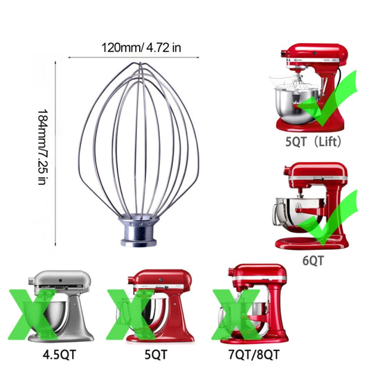 For KitchenAid Stand Mixer 6QT Whip Whisk Stainless Steel Accessories by buy2fix