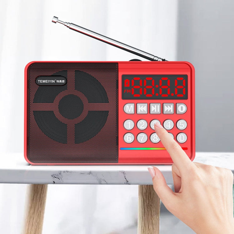 TEMEIYIN LED Digital Display Card Bluetooth Radio Speaker Morning Exercise Portable Player, Color: Red by TEMEIYIN