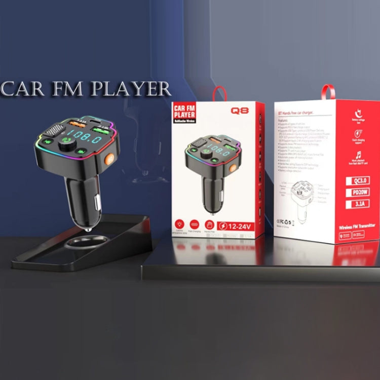 Q8 Car Bluetooth FM Transmitter Dual USB 3.1A Quick Charge Ambient Light by buy2fix