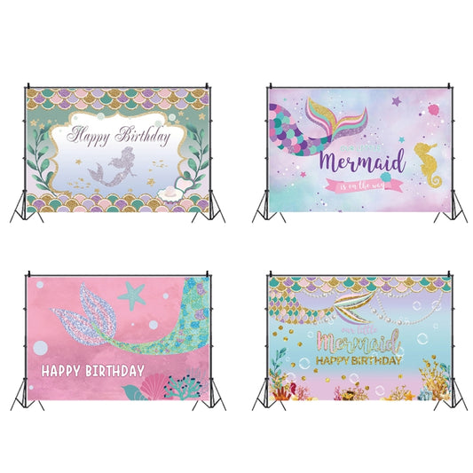 120 x 80cm Mermaid Happy Birthday Photography Background Cloth(12009768) by buy2fix