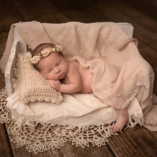 Hollow Lace Round Blanket + Pillow Suit Baby Photography Props(White) by buy2fix