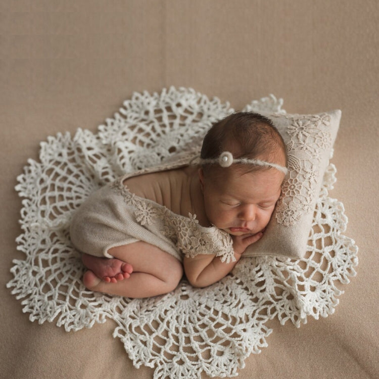 Hollow Lace Round Blanket + Pillow Suit Baby Photography Props(Khaki) by buy2fix