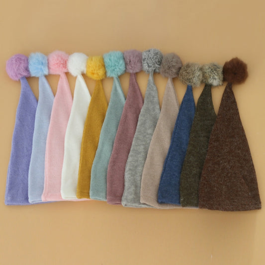 Newborn Photography Clothing Baby Photography Fur Ball Knitted Long Tail Hat(Taro Color) by buy2fix