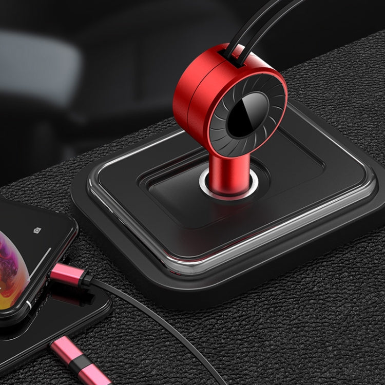 3 In 1 USB Dual Cable Single Pull Retractable Car Charger(Black) by buy2fix