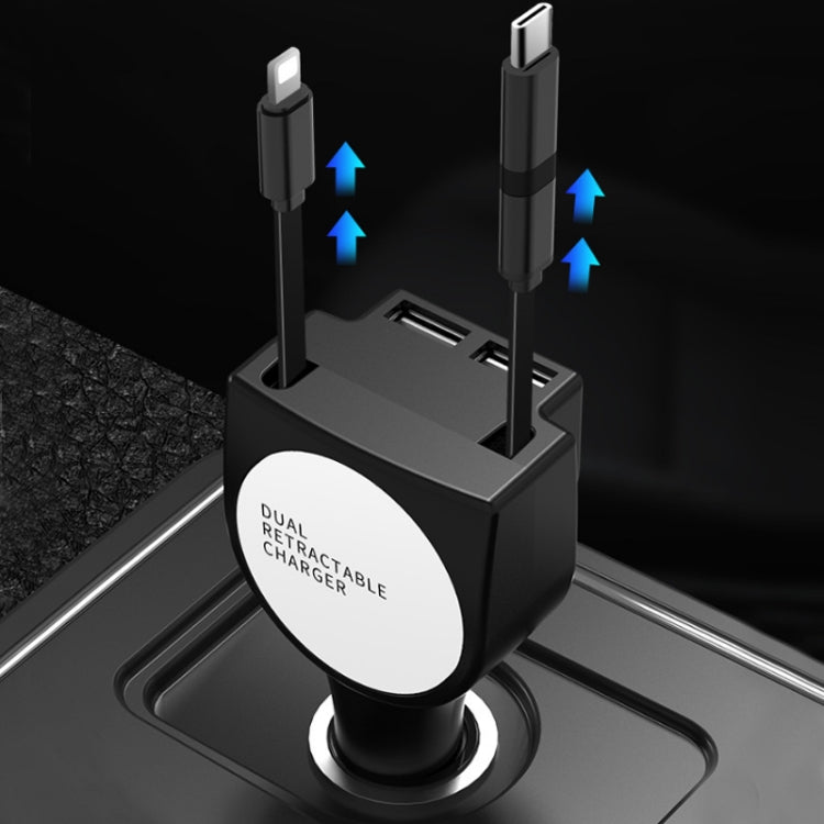 3 In 1 3.1A Dual USB Single Pull Retractable Fast QC3.0 Car Charger(White) by buy2fix