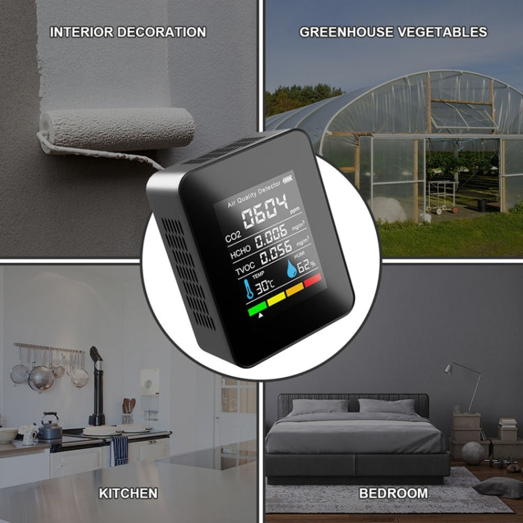 5 In 1 Temperature Humidity TVOC HCHO CO2 Large Screen Display Power Digital Air Quality Monitor(Black) by buy2fix