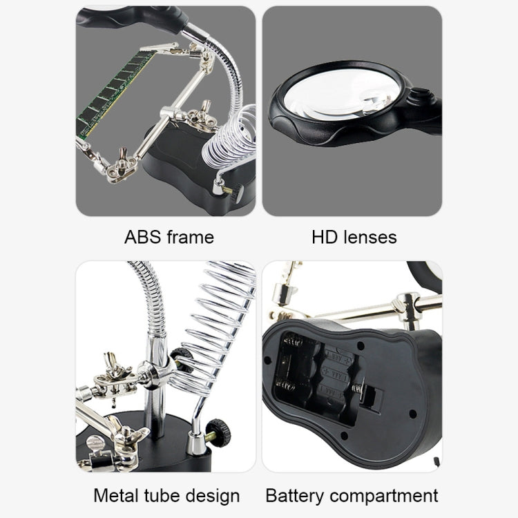16126-A 3.5X/12X LED Light Stand Type Watch Repair Magnifier With Auxiliary Clip by buy2fix