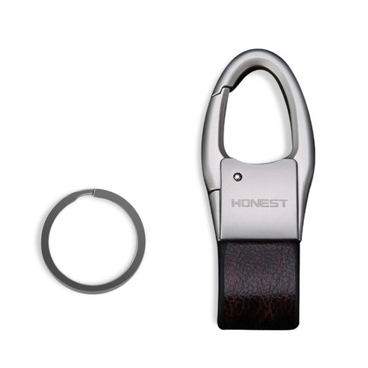 HONEST Leather Car Keychain Simple Circle Ring Pendant Keychain(Silver) by HONEST