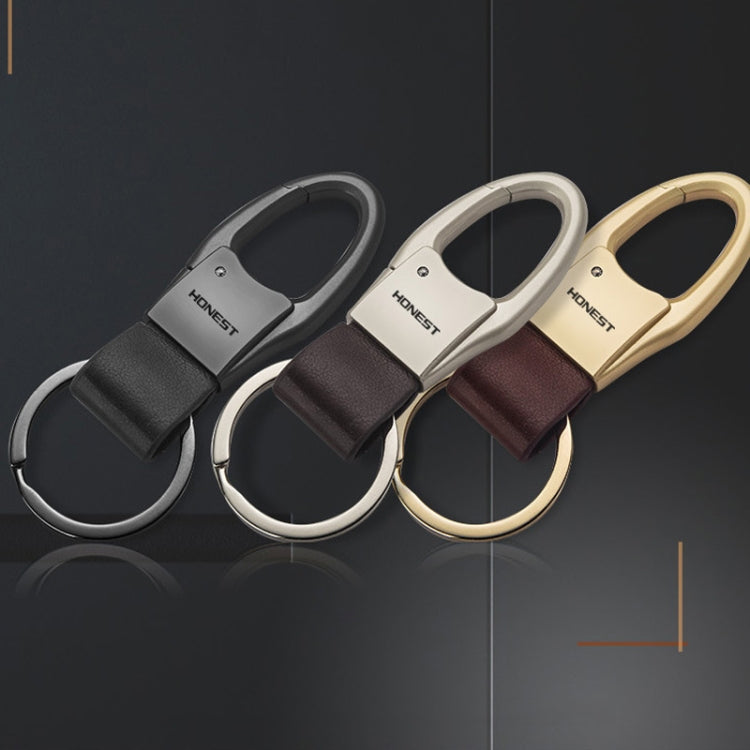 HONEST Leather Car Keychain Simple Circle Ring Pendant Keychain(Sand Gold) by HONEST