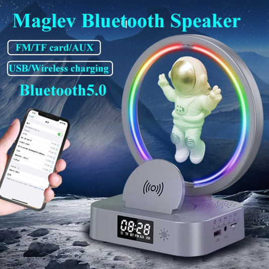 Y-558 Magnetic Levitation Astronaut TWS Bluetooth Speaker With RGB Light,Style: Silver Clock Model by buy2fix