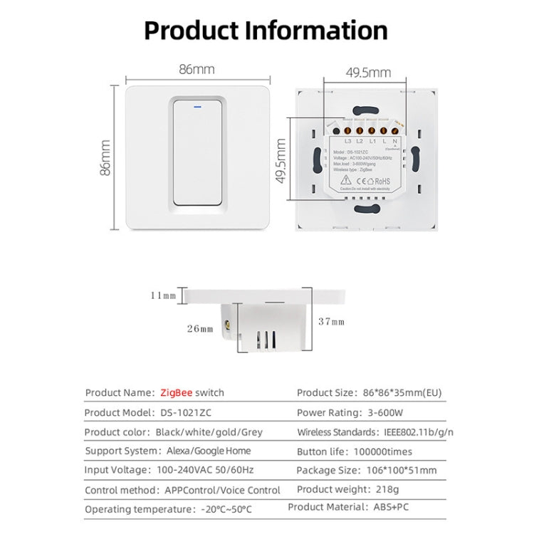 Tuya ZigBee Smart Single-fire Zero-fire Sharing Switch Phone Control Voice Panel EU Plug, Spec: 3 Buttons by buy2fix