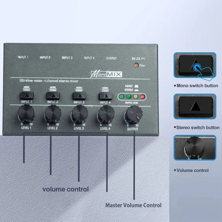 4 Way mixer With Single Channel Stereo Switching Mini Signal Hybrid Small Audio by buy2fix