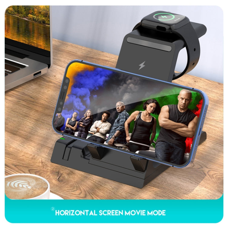 Z252 6-In-1 Wireless Charging Stand Dock With USB-C/Type-C Port & 8 Pin Charge Cable(Black) by buy2fix