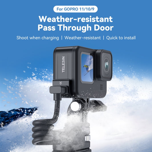 For GoPro Hero11 Black / HERO10 Black /9 Black TELESIN Weather-resistant Side Cover Easy Removable Charging Cover Port(Black) by TELESIN