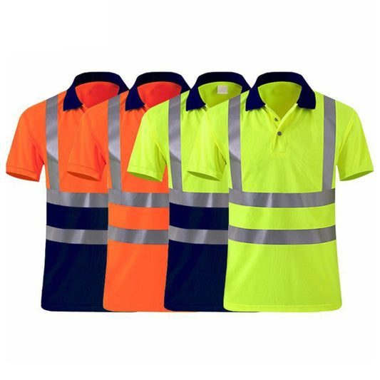 Reflective Quick-drying T-shirt Lapel Short-sleeved Safety Work Shirt, Size: XL(Fluorescent +Navy Blue) by buy2fix
