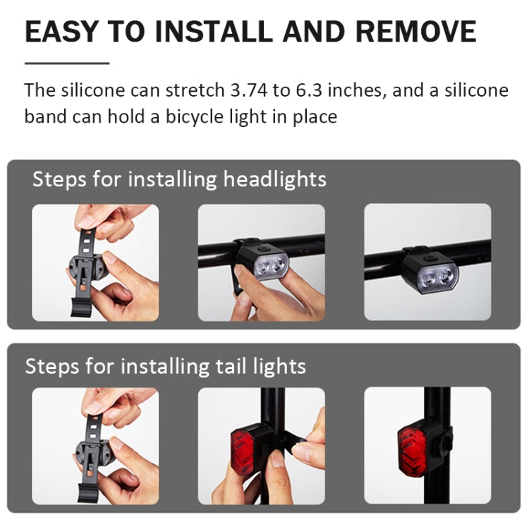 Bicycle Headlight Double T6 Lamp Beads + 16 LED Tail Light Set Rechargeable Helmet Warning Light by buy2fix