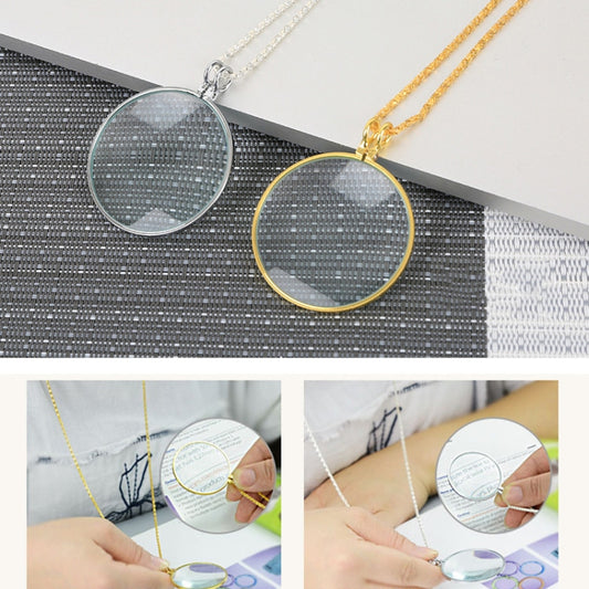 Metal Chain Round Expansion Mirror Glass Lens Necklace Magnifier(Gold) by buy2fix