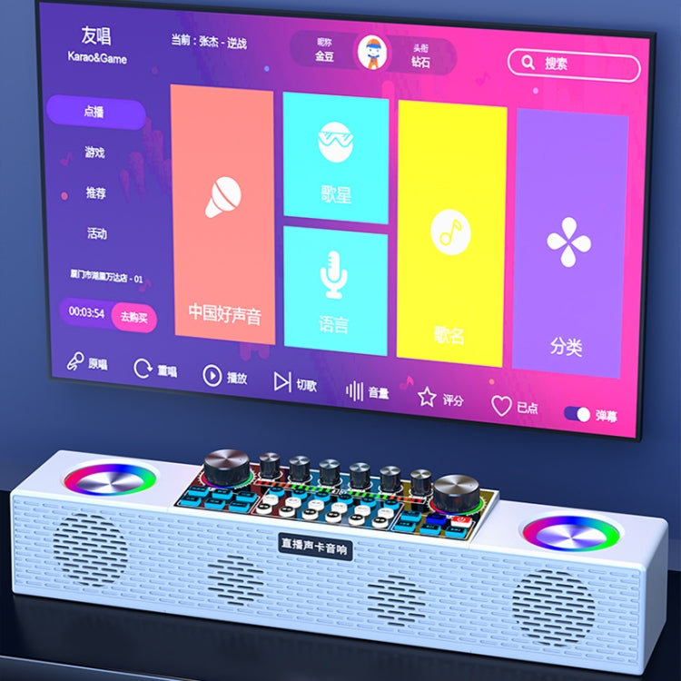 X80 Portable Multifunctional Live Singing Wireless Bluetooth Sound Card Speaker (Dual-microphone White) by buy2fix