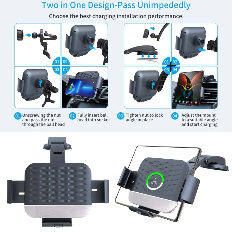 For Samsung Galaxy Z Fold4 / 3 S10 Folding Screen Mobile Phone Vehicle Bracket Dual Coil Wireless Charger by buy2fix