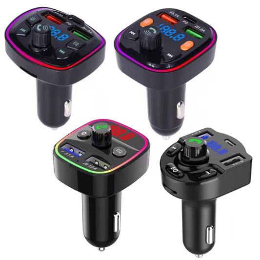 Q3 3.1A USB+PD Bluetooth Car Charger Car FM Transmitter Colorful Lighting by buy2fix