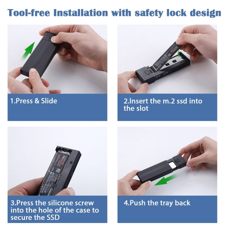 M.2 NVME SATA SSD Enclosure Adapter With 4 In 1 Hub USB 3.2 Gen 2 10Gbps HDD Adapter Support SD/TF Card Read(Black) by buy2fix