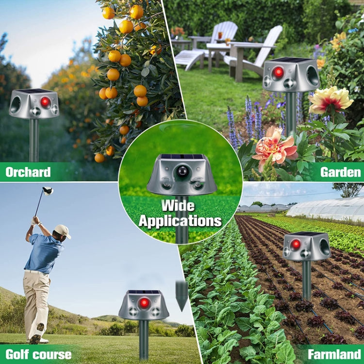 SK031 Four-Sided Solar Animal Repeller Bird Repeller Ultrasonic Rat Repeller(As Show) by buy2fix