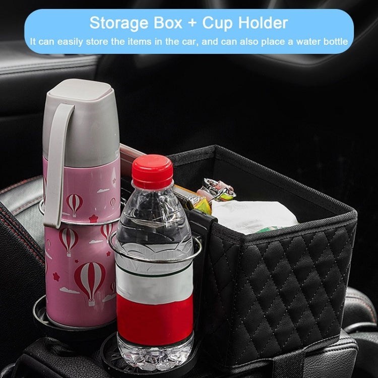 Car Armrest Box Folding Storage Box Multifunctional Water Cup Holder(Leather Black) by buy2fix