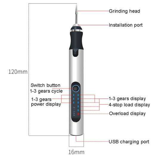 SNJ-3681 Mini Engraving Pen Wireless Polishing Electric Grinder, Style: Silver+Grinding Head by buy2fix