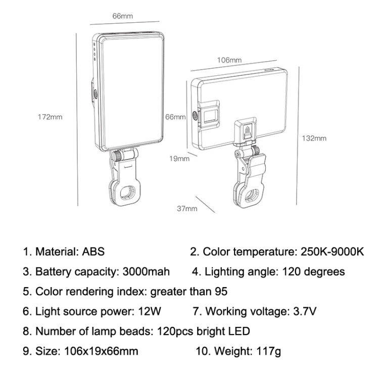 ST-120C Mobile Phone Tablet Clip Fill Light Selfie Live Camera Portable Camera Lighting(Black) by buy2fix