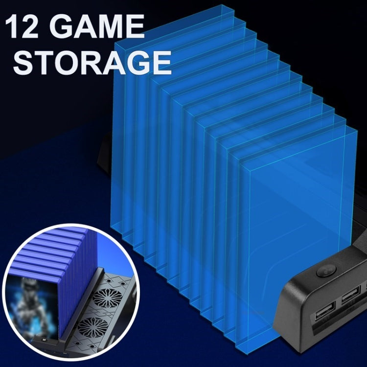 For PS4 / PS4 Slim / PS4 Pro Cooling Fan Stand Console Vertical Stand Cooler with Dual Controller Charger(Black) by buy2fix