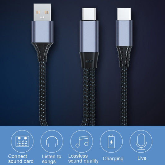 T29 Type-C/USB-C To Type-C/USB-C+USB Live OTG Sound Card Cable Mobile Phone Charging Audio Recording Data Cable by buy2fix