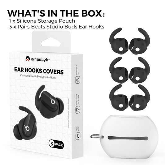 For Beats Studio Buds AhaStyle PT172 Earphone Silicone Ear Caps, Style: Earcap x 3+Case (Black) by AhaStyle