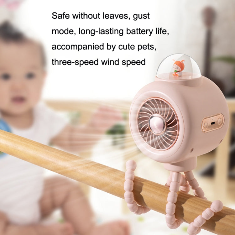 Baby Stroller Fan Home Mute Outdoor Cooling Portable Rabbit Octopus Fan Without Shake Head (Pink) by buy2fix