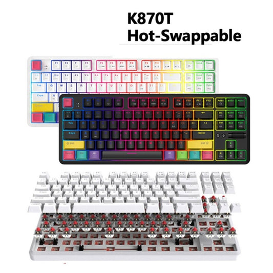 Ajazz K870T 87-Key Hot Swap Bluetooth/Wired Dual Mode RGB Backlight Office Game Mechanical Keyboard Tea Shaft (White) by Ajazz
