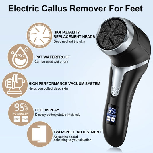 JD-510 Rechargeable Electric Foot Callus Remover with Vacuum Cleaner 10 In 1 Kit Black by buy2fix