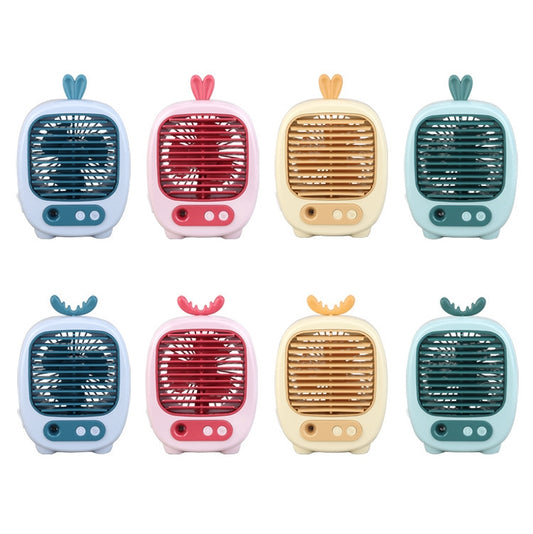 1315 Spray Humidification Hydrating Cartoon Fan USB Charging Desktop Fan(Deer Pink) by buy2fix