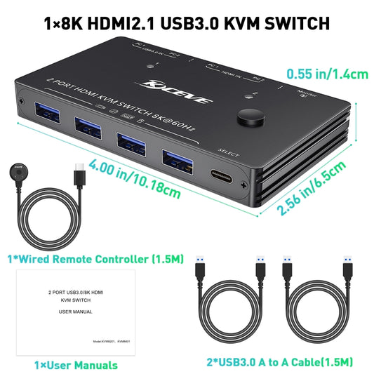 KC-KVM8201 USB3.0 Switch U Disk Printer Two Computers To Share 8K HDMI KVM Switch(Black) by buy2fix