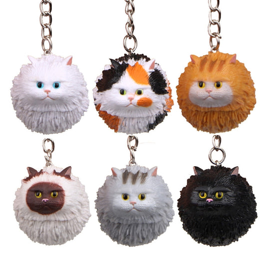 Round Little Tiger Cat Keychain Cartoon Key Ring Ornament(Gray) by buy2fix