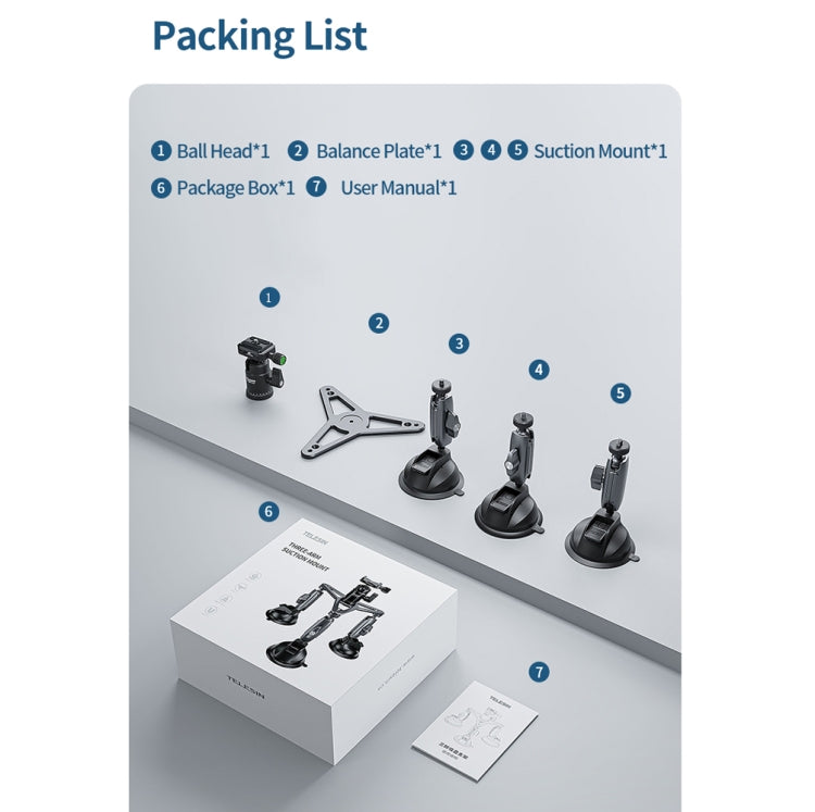 TELESIN Suction Cup Action Camera Tripod Mount for Car Holder Stand Bracket by TELESIN