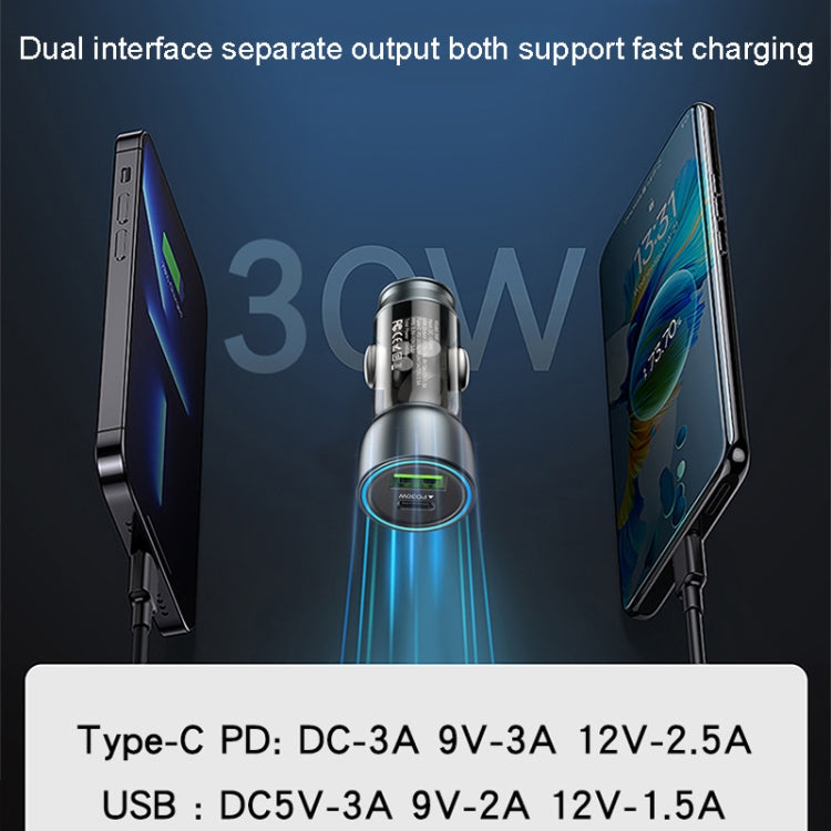 Yesido Y49 Car USB3.0 Fast Charger 30W Translucent PD Fast Charging(Black) by Yesido