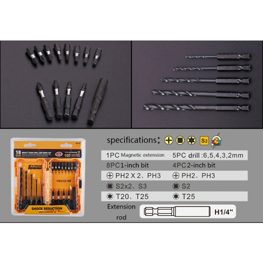 18 In 1 Alloy Drill Bit Impact Bit Set Decoration Electrician Tools by buy2fix