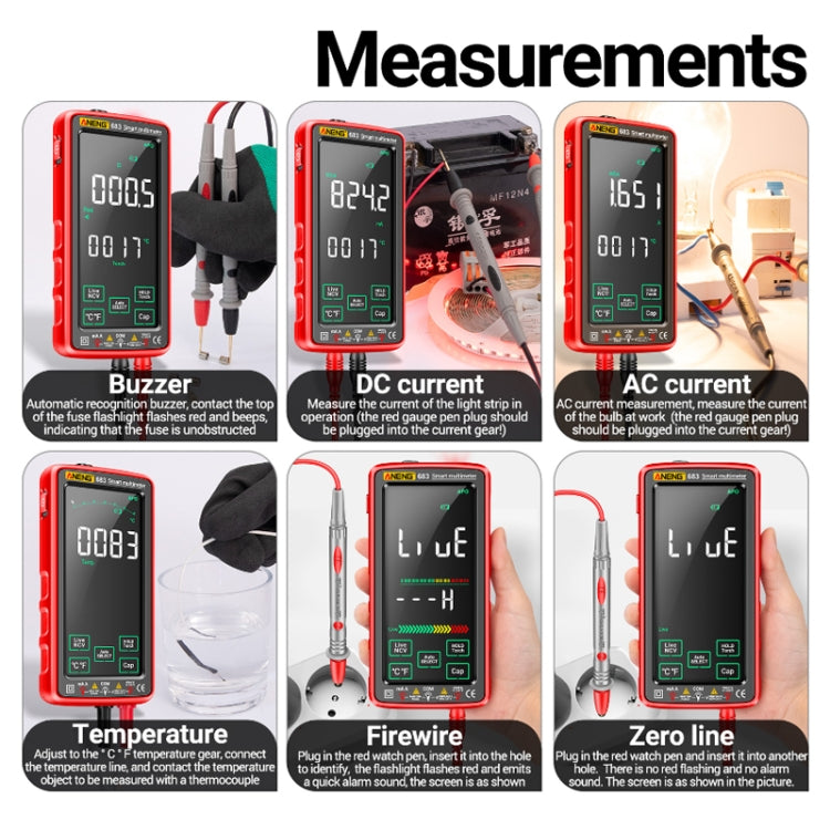 ANENG 683 Smart Touch Screen Automatic Range Rechargeable Multimeter(Black) by ANENG