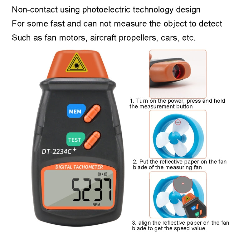 DT2234C+ Handheld Portable Motor Gear Tachometer Laser Tachometer by buy2fix