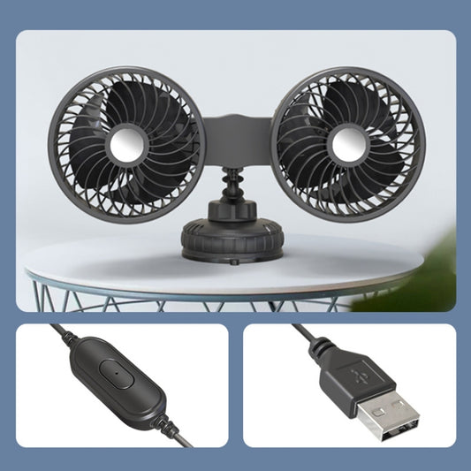 F6026 Large Suction Cup Vehicle-Mounted Double-Head Fan, Model: USB by buy2fix