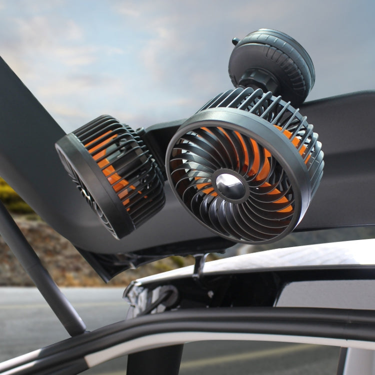 F6026 Large Suction Cup Vehicle-Mounted Double-Head Fan, Model: Cigarette Lighter with USB by buy2fix