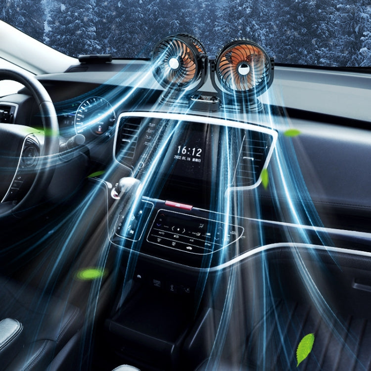 F621 Car Rotatable Turntable Silent Car Double Head Fan, Model: USB by buy2fix