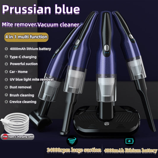 4 In 1 12000pa Wireless Mini Handheld Car Vacuum Cleaner Mite Remover(Navy Blue) by buy2fix