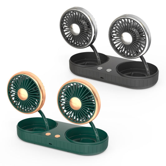 F304 Double-head Hose Built-in Lithium Battery USB Car Fan, Color: Green Gold by buy2fix
